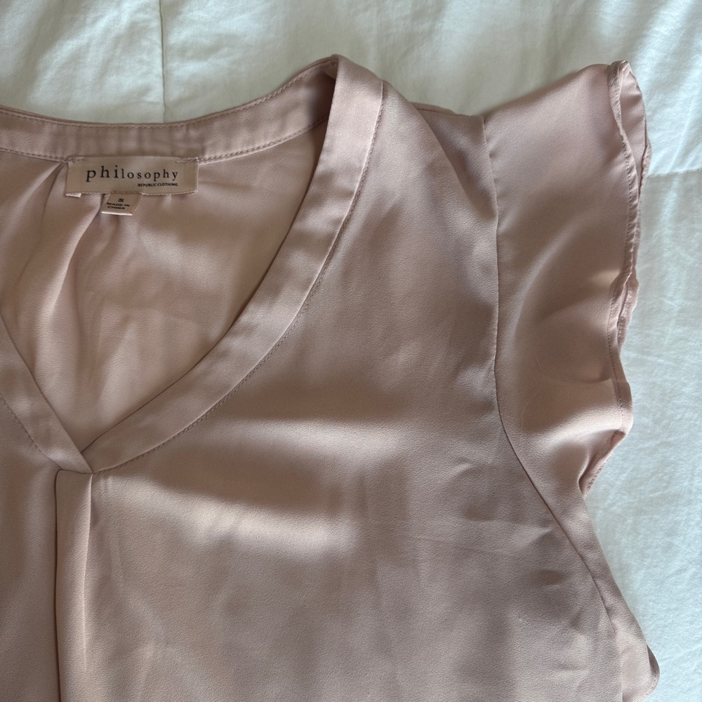 Philosophy Blush Pink Flutter Sleeve V Neck Blouse Small - Picture 5 of 7